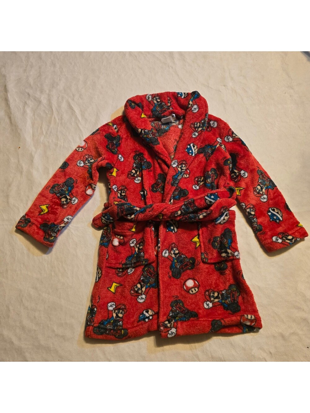 Mario Kart Kids Size 4 Red Fleece Bathrobe with Belt